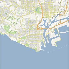 Map of San Pedro in California in a normal road map style. Contains layered vector with roads water, parks, etc.
