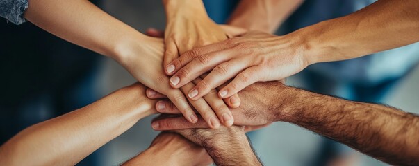 Stacked Hands Symbolizing Team Effort, Generative AI
