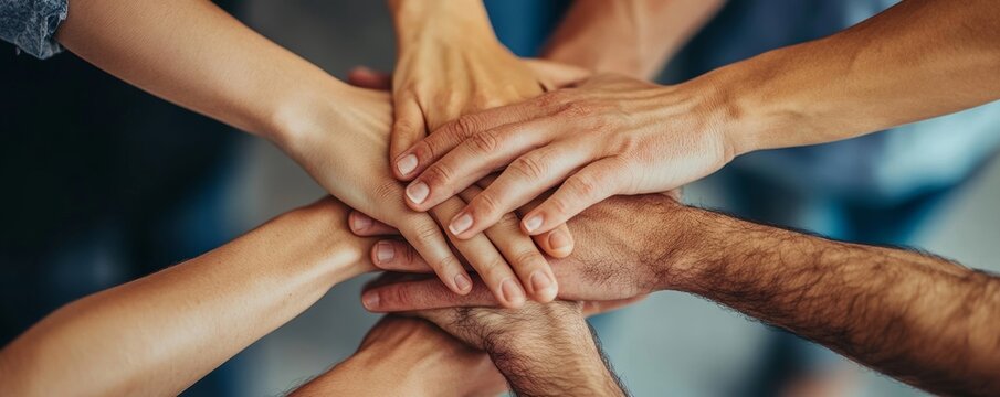 Stacked Hands Symbolizing Team Effort, Generative AI