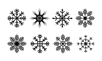 Snow Icons. Snowflakes Vector Icons. Winter snow or snowflake symbol icon. Black and white snow icon. Snow, Snowflakes set.