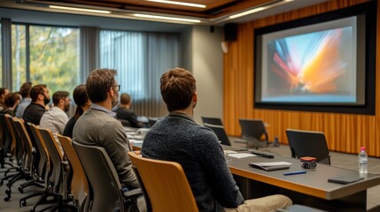Obraz premium Business Presentation On TV In Corporate Training Room, Generative AI