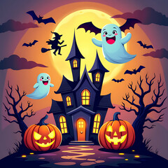 halloween background with pumpkin and bats