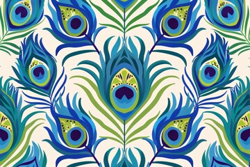 Fototapeta premium Vibrant peacock feather pattern - seamless nature-inspired design