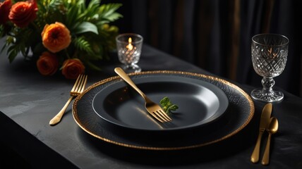 Obraz premium Elegant Table Setting with Gold Flatware