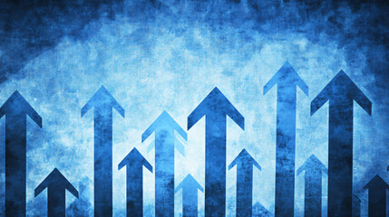 A blue background with arrows pointing upwards, representing stock market growth or business success in the financial industry graph show upward trends