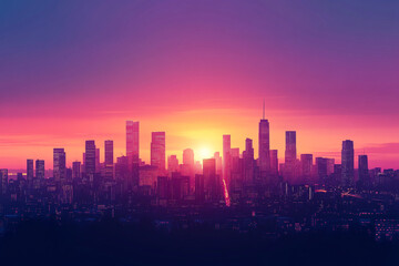 Fototapeta premium Minimalist Vector Art of a Cityscape at Sunset with Soft Hues and Clean Lines