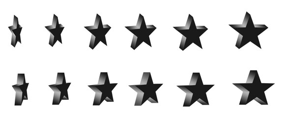 3d star shape with different view. set vector illustration isolated on white background.