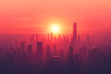 Obraz premium Minimalist Vector Art of a Cityscape at Sunset with Soft Hues and Clean Lines