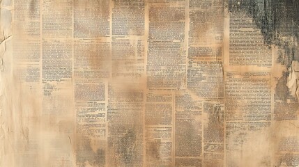 Fototapeta premium Aged Newspaper Collage with Text Blocks and Stains