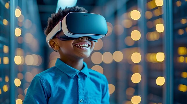 Happy Boy Wearing VR Headset.