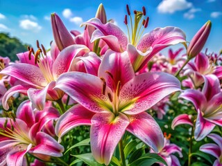 Fototapeta premium Beautiful Pink and White Lilies in Bloom Showcasing Nature's Elegance and Delicate Beauty
