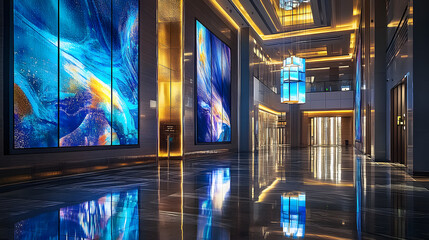 Obraz premium Lobby Lights: Realistic Photo of Digital Signage Mosaic
