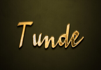 Old gold text effect of Nigerian Pidgin name Tunde with 3D glossy style Mockup.
