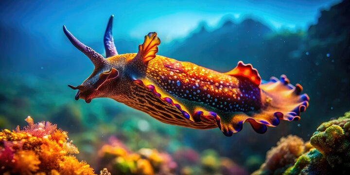 Beautiful Sea Hare Gliding Gracefully Through Colorful Underwater Environment in Ocean Habitat