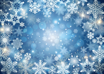 winter snowflake snowy border background design with large and small snow flakes, and beautiful winter look