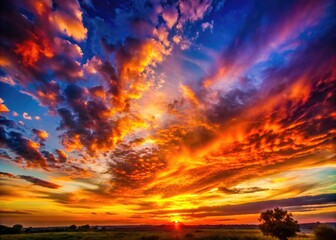 Fototapeta premium Beautiful Sunset Lines Over the Horizon Creating a Stunning Skyscape of Warm Colors and Serenity