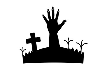 Hand rising out from cemetery Halloween with black spray paint