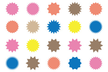 Set of vector starburst, sunburst badges. Vintage labels. Colored stickers. A collection of different types and colors icon.