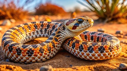 Obraz premium Beautiful Western Hognose Snake Displaying Unique Patterns and Colors in Natural Desert Environment