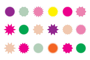 Set of vector starburst, sunburst badges. Vintage labels. Colored stickers. A collection of different types and colors icon.