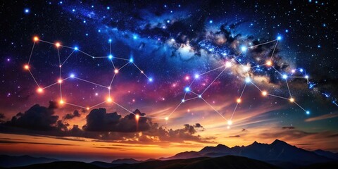 Fototapeta premium Beautiful Zodiac Constellations in the Night Sky with Stars and Celestial Patterns for Astrology Lovers