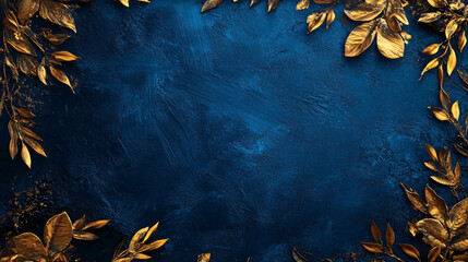 Blue background with golden decoration on the left and right sides