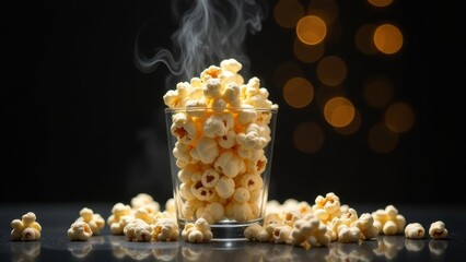 Popcorn on a black background.