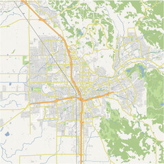 Map of Santa Rosa in California in a normal road map style. Contains layered vector with roads water, parks, etc.