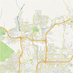 Map of Santee in California in a normal road map style. Contains layered vector with roads water, parks, etc.