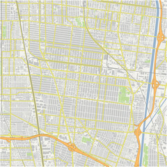 Map of South Gate in California in a normal road map style. Contains layered vector with roads water, parks, etc.