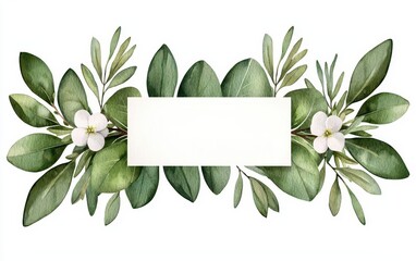 A beautiful frame made of lush green leaves and delicate flowers, perfect for invitations and personal announcements.