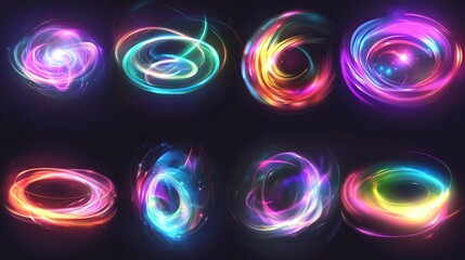 Colorful, glowing light effects that you can use in your designs. These effects are transparent and can be easily adjusted.