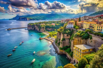 Breathtaking coastal view of Sorrento, Italy showcasing cliffs, sea, and vibrant Mediterranean colors
