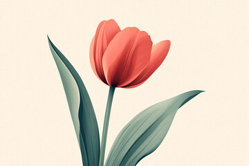 Illustration of a Beautiful Tulip on a Plain Color Background, Copy space