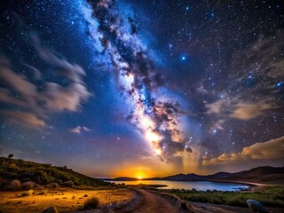 Breathtaking Night Sky Filled with Stars Over a Serene Landscape Under the Milky Way Galaxy