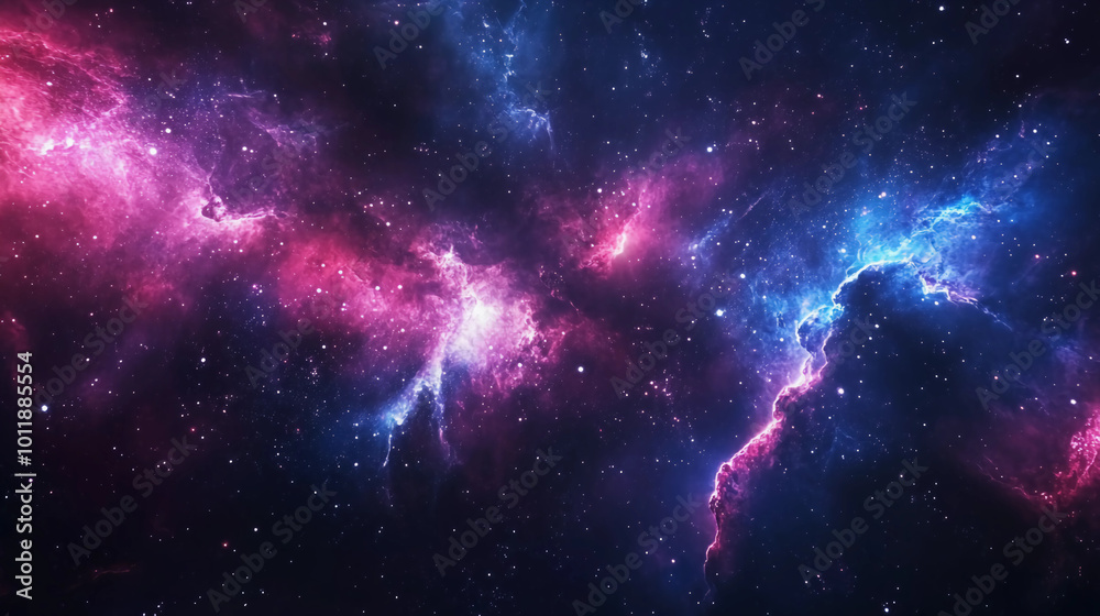Wall mural vibrant pink and blue nebula in deep space. stunning cosmic clouds and star formation in the vast un