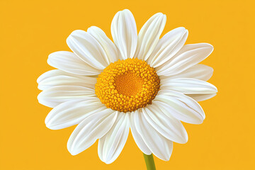 Daisy with White Petals and a Yellow Center in a Yellow Background