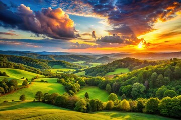 Breathtaking Tennessee Landscape with Rolling Hills, Lush Greenery, and Vibrant Skies at Sunset