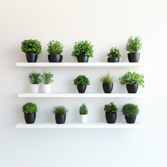 Green house plants in black and white pots on display