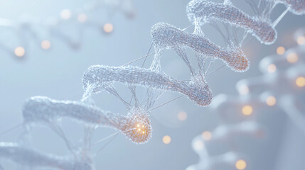 close-up of a molecular structure, showing atoms connected in a chain-like formation, Graphic representation of a DNA strand with highlighted mutations.