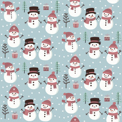 Christmas snowman pattern, vector background