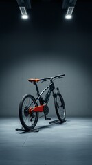 Obraz premium Bike on gray concrete wall in gym gym room Ultra realistic Photorealistic Cinematic photography