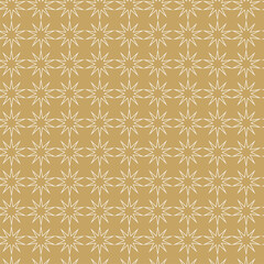 Abstract geometric pattern with circles, crosses, stripes, lines. Seamless vector background. White and gold ornament. Modern reticulated graphic design.