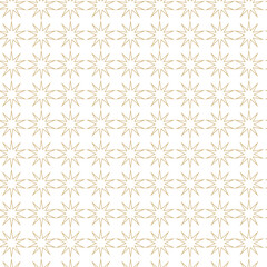 Abstract geometric pattern with circles, crosses, stripes, lines. Seamless vector background. White and gold ornament. Modern reticulated graphic design.