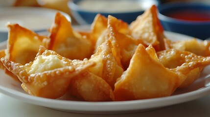 Crispy fried wontons with a dipping sauce