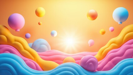 Fototapeta premium Joyful Abstract Landscape with Colorful Hot Air Balloons