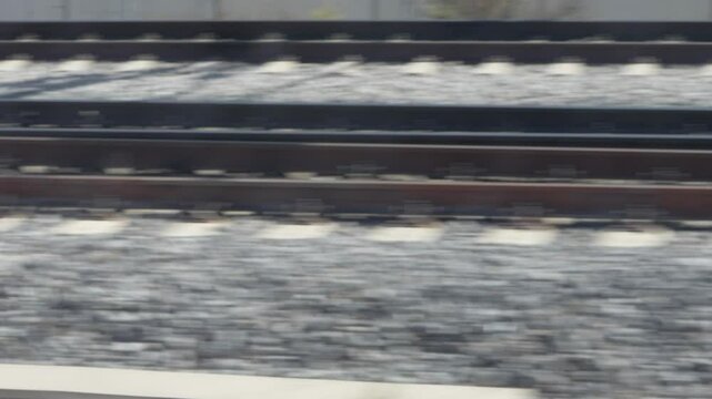 Multiple railroad tracks with gravel ballast