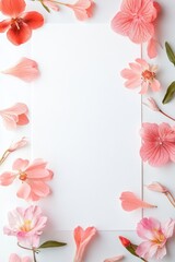 Delicate pink and red flowers framing a blank space for creative use.