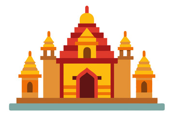 Majestic Traditional Indian Temple Scene Vector Illustration Showcasing Intricate Design and Sacred Atmosphere
