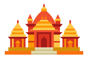 Serene Traditional Indian Temple Scene Vector Illustration of Cultural Heritage and Spirituality
